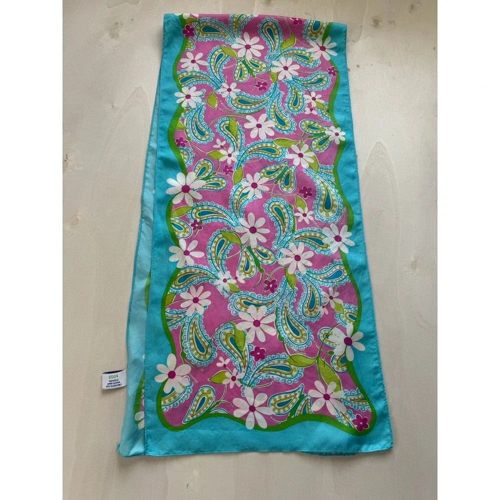 Lilly Pulitzer Ford VTG Silk Scarf Pink Blue Paisley Floral Breast Cancer Wrap